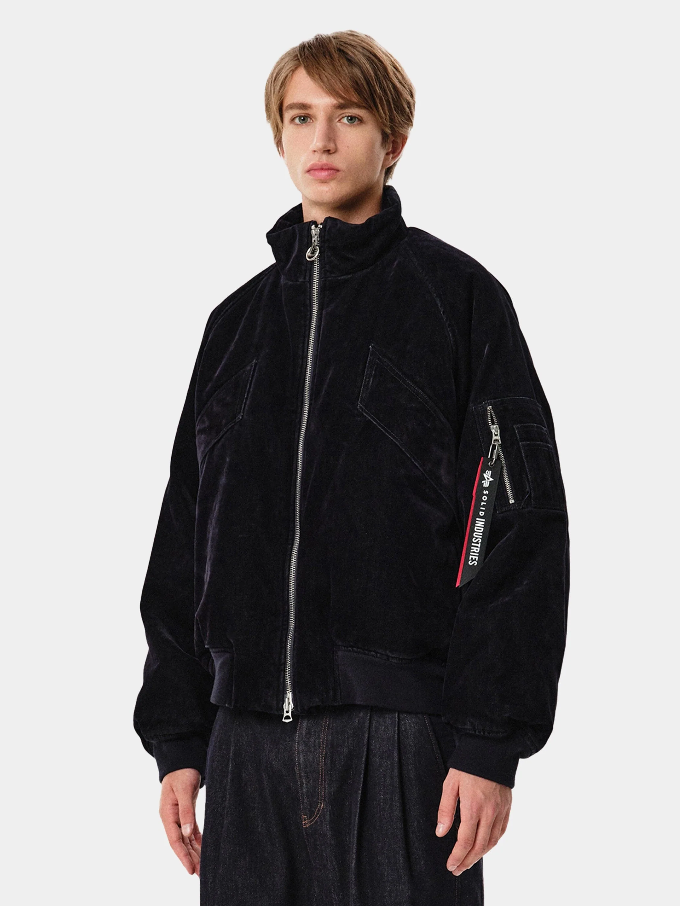 SOLID HOMME X ALPHA VELVET DENIM MA-1 JACKET - Image 5