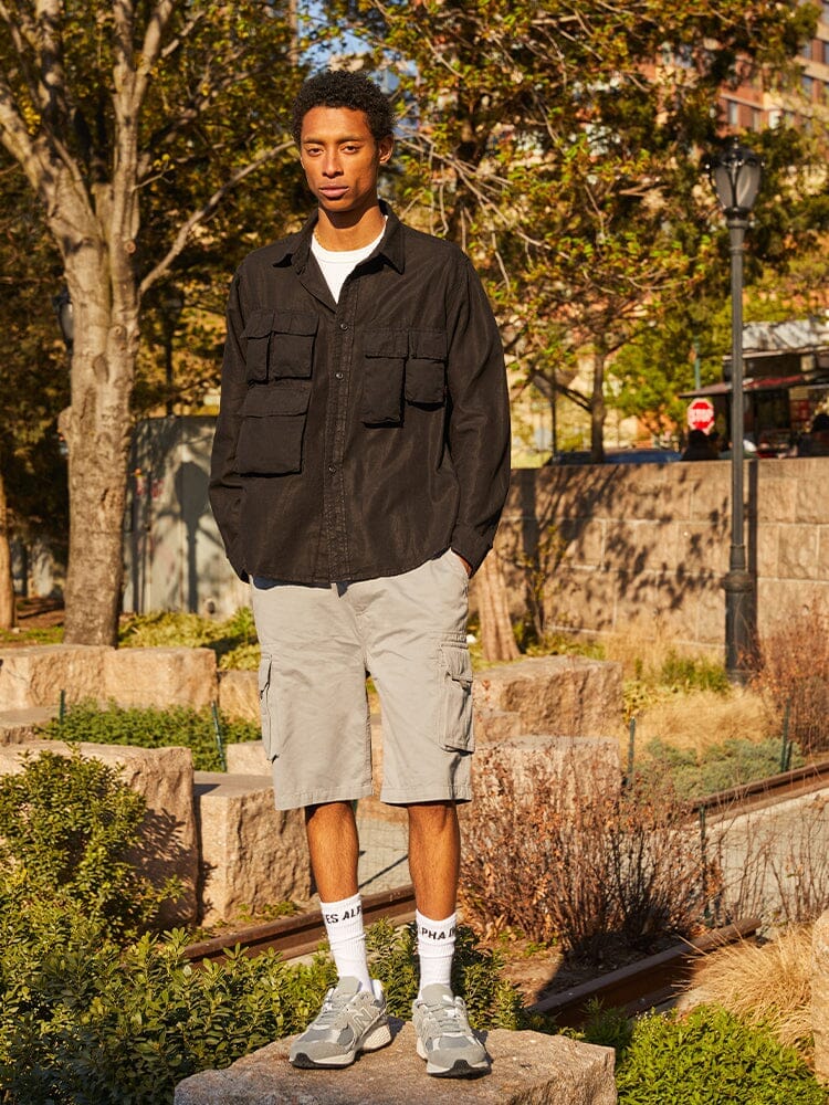 LONG SLEEVE MULTI POCKET SHIRT (BLACK) - Image 3