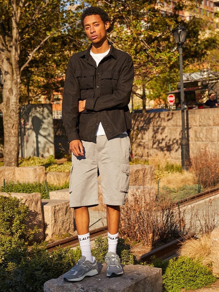 LONG SLEEVE MULTI POCKET SHIRT (BLACK) - Image 4