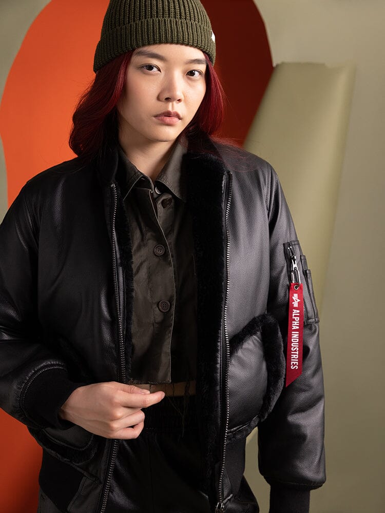 WOMEN'S REVERSIBLE FAUX LEATHER MA-1 BOMBER JACKET - Image 3